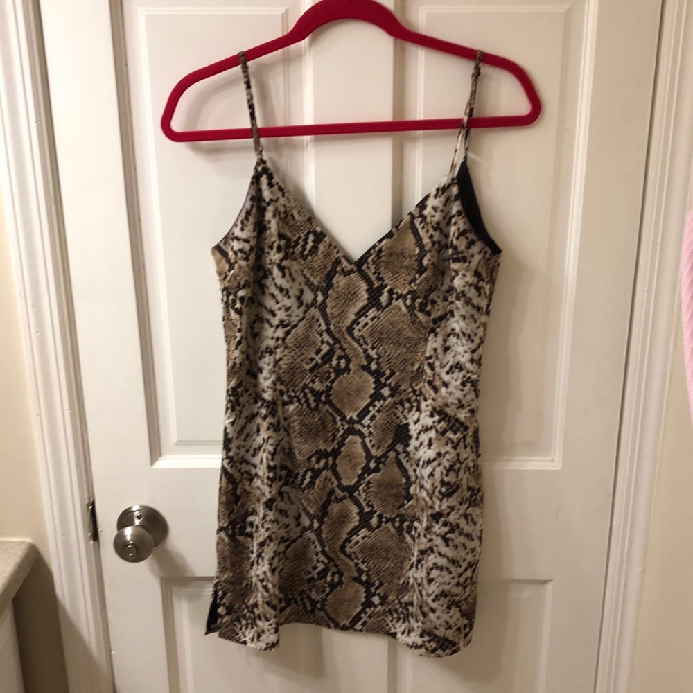 Superdown Marie Deep V Mini Dress in snakeskin